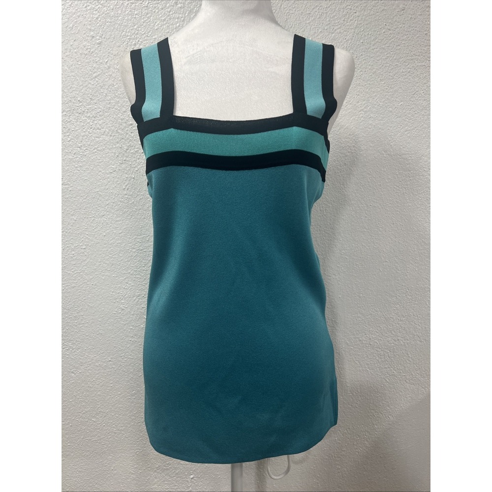 Misook Tank Top Womens XSP Sleeveless Square Neck Stretch Blue Black Colorblock
